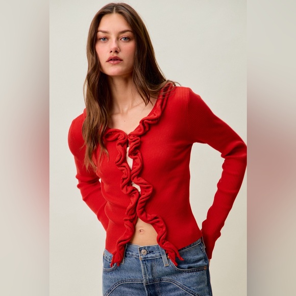 So Me Red Ruffled Cardigan - Picture 6 of 9